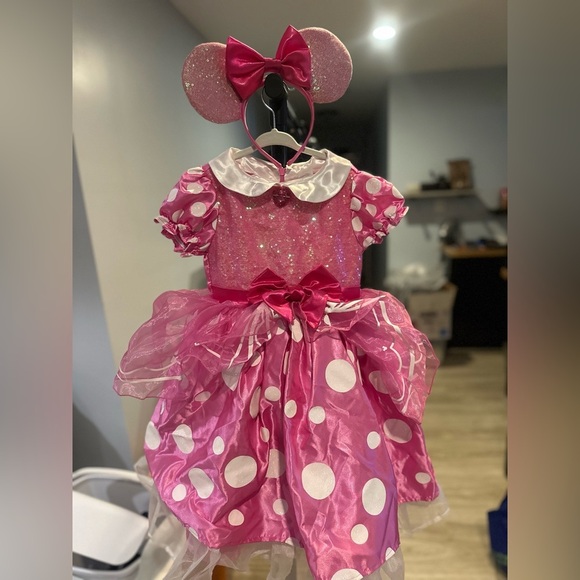 Disney Minnie Mouse Pink Polka Dot Dress Costume with Ears – Fits 2–3 Years - Picture 1 of 7